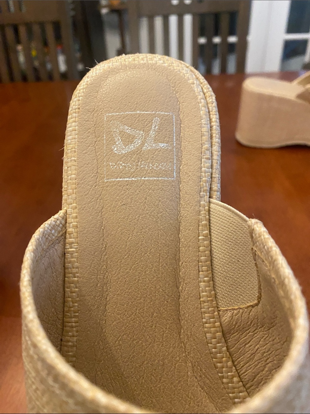 Dirty Laundry Beige Woven Platform Slide Wedges - Picture 3 of 7